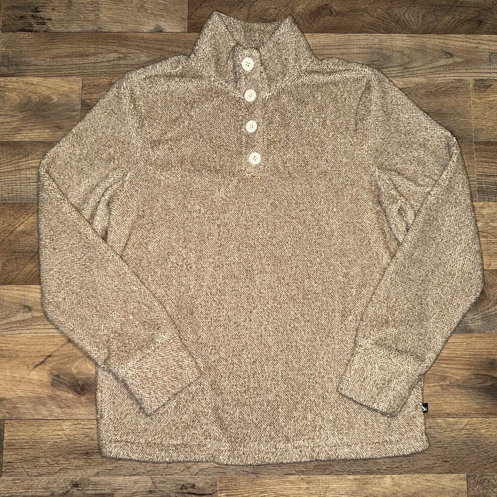 Eddie Bauer Womens Top Cozy Fleece Quarter Button Pullover Sz XS Brown/Beige